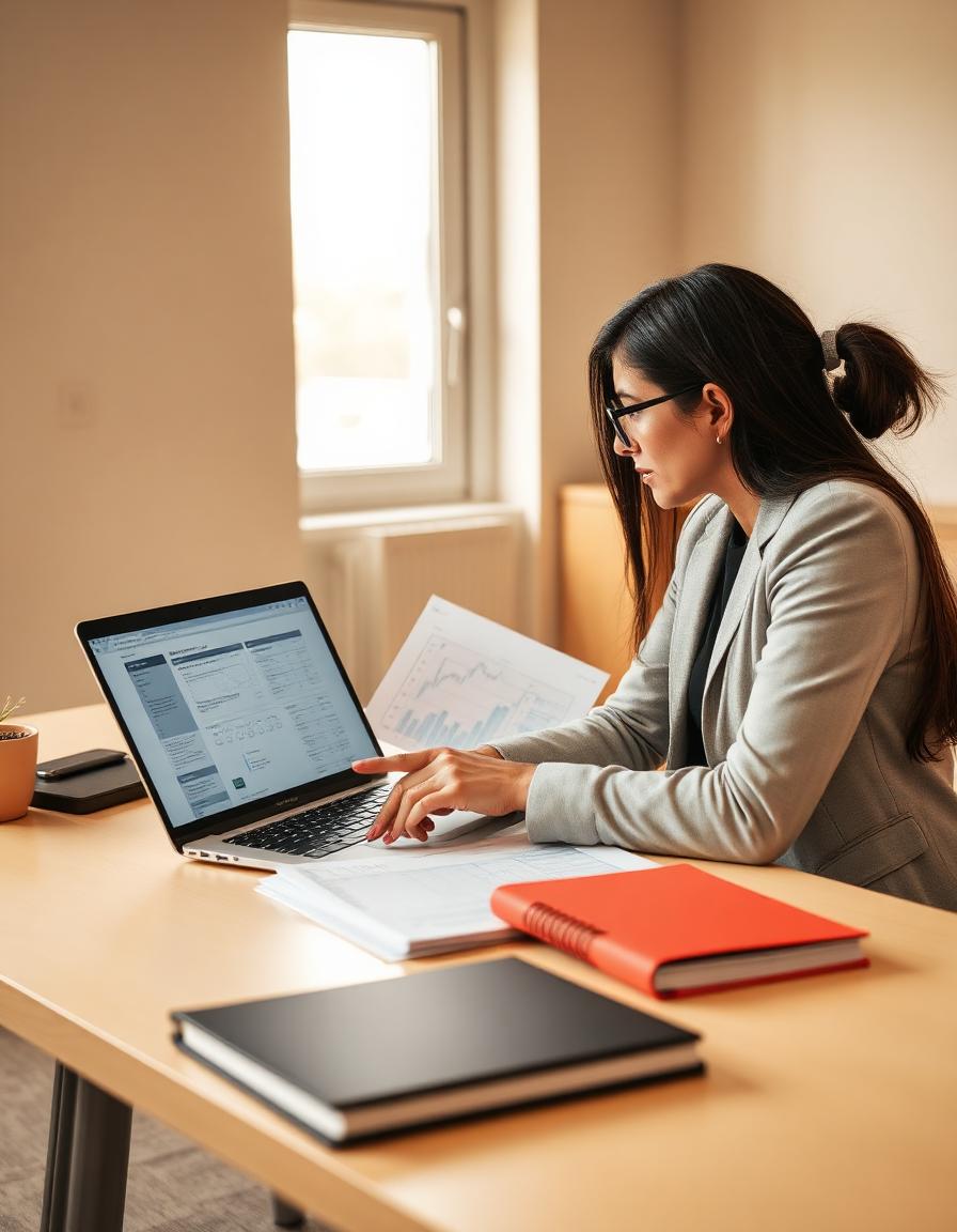 A One Point Assistants assistant reviewing a client plan on a laptop during a strategy session